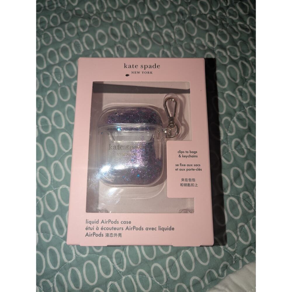 Kate Spade Liquid AirPods Case Clip Keychain Clear Glitter New in Box
